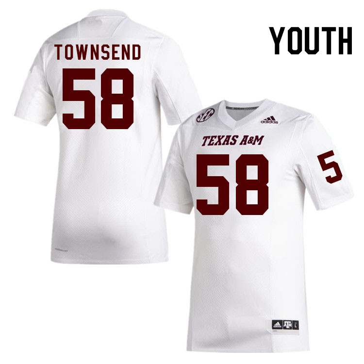 Youth #58 Garrett Townsend Texas A&M Aggies College Football Jerseys Stitched Sale-White - Click Image to Close